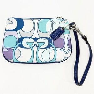 Coach ASHLEY Scarf Print Wristlet Wallet in Blue Purple White Signature Print